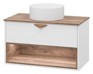 Подвесная тумба под раковину Brevita Bergen BER-07090-19-01-1Я с подсветкой 90см дуб Галифакс олово/белый